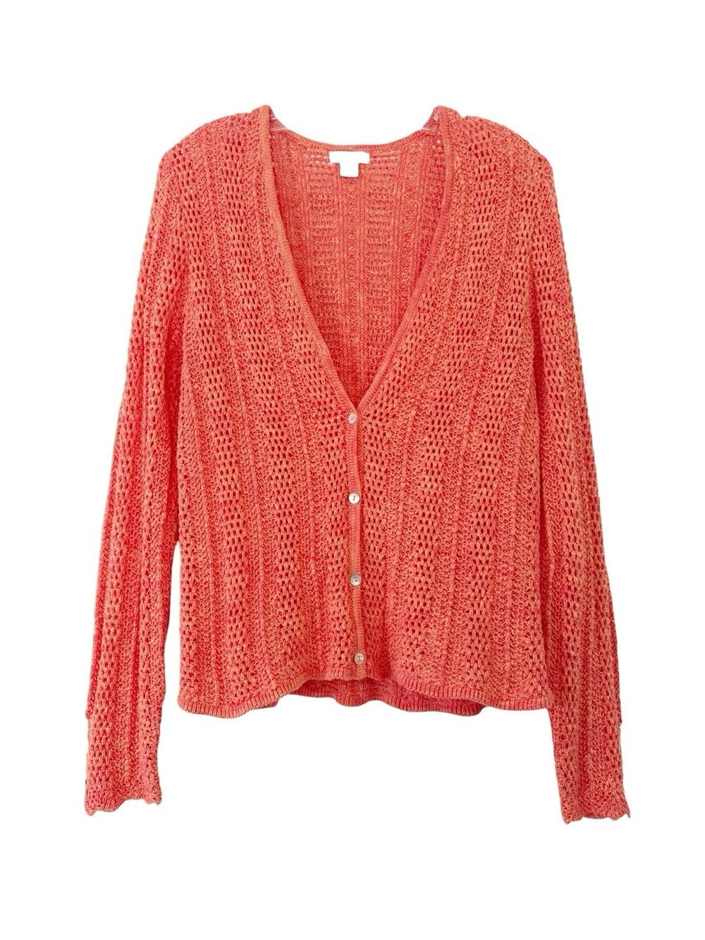 Sundance Knit Sweater Orange Peach Cotton Blend Cardigan Beachy Boho Size Medium